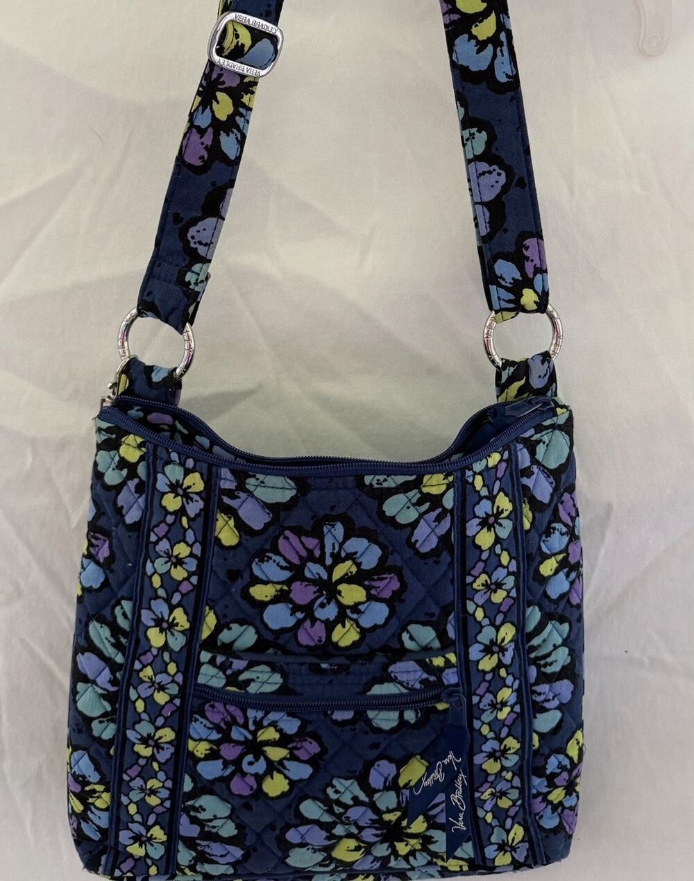 Vera Bradley Indigo Pop Crossbody Saddlebag Shoulder Mailbag Quilted Blue Floral